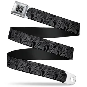 BD Wings Logo CLOSE-UP Full Color Black Silver Seatbelt Belt - Zebra Head Black/Gray Webbing