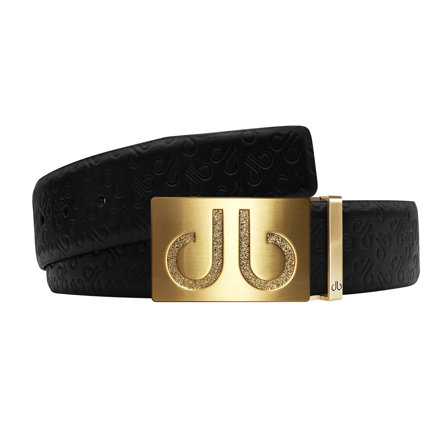 Black Db Icon Pattern Embossed Leather Belt With Gold Druh Db Classic Buckle
