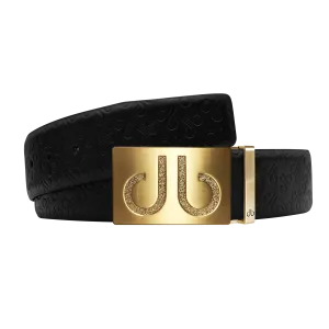 Black Db Icon Pattern Embossed Leather Belt With Gold Druh Db Classic Buckle