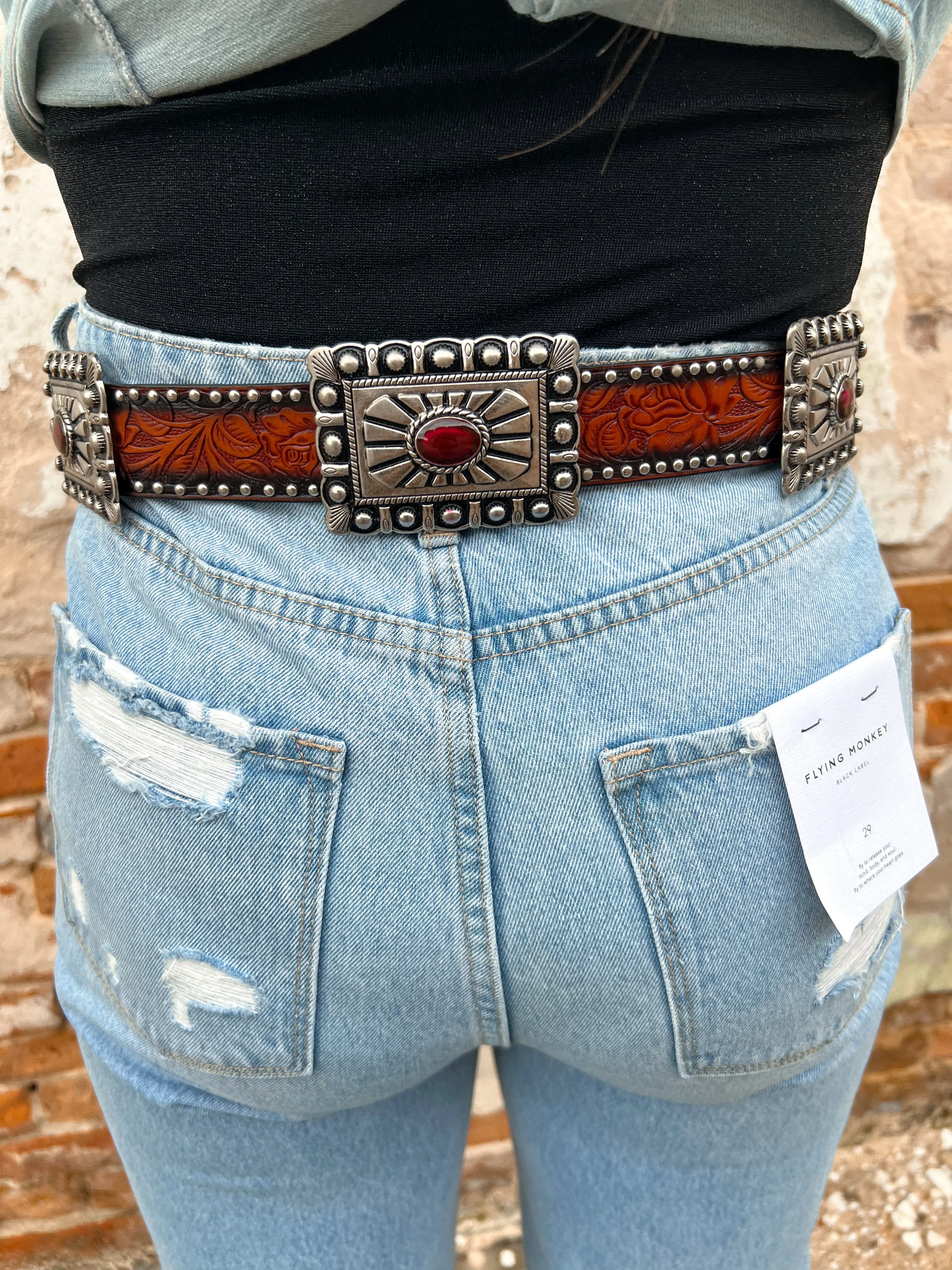 Brown Handmade Leaf Design Genuine Leather Belts