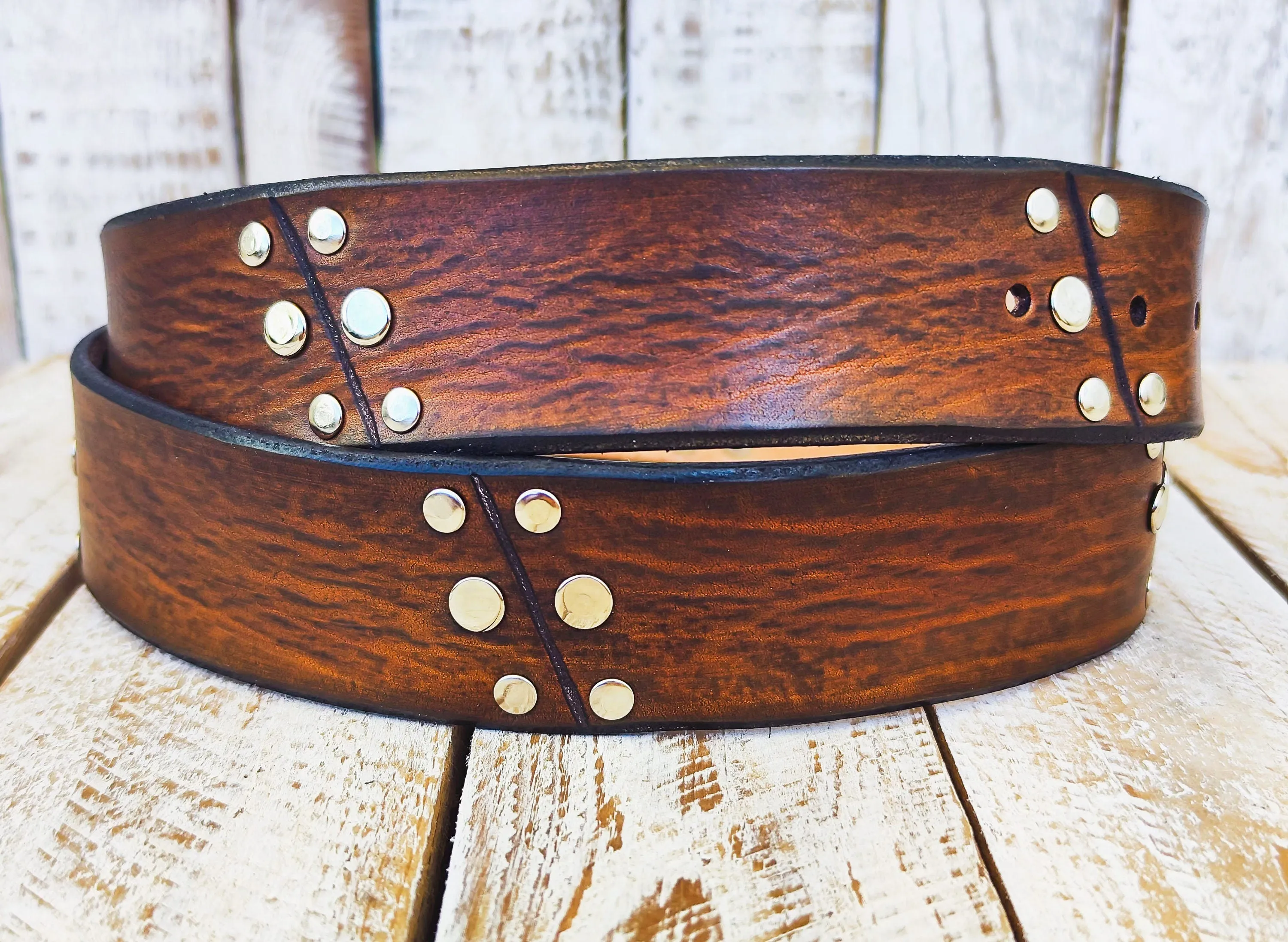 Brown Leather Rodeo Rock Belt - Handcrafted with Silver Buckle - Mens Accessory