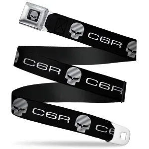 C6R Jake Skull Seatbelt Belt - C6R Racing Skull Logo Black/Silver Webbing