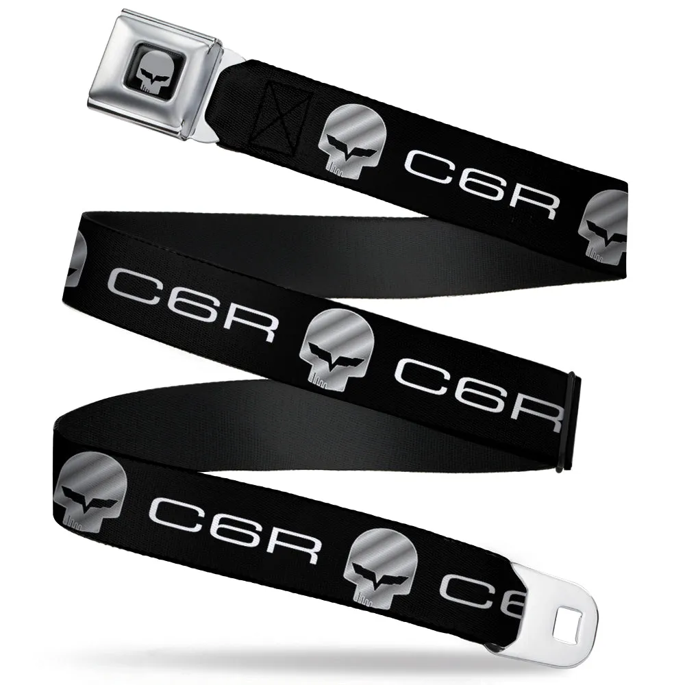 C6R Jake Skull Seatbelt Belt - C6R Racing Skull Logo Black/Silver Webbing