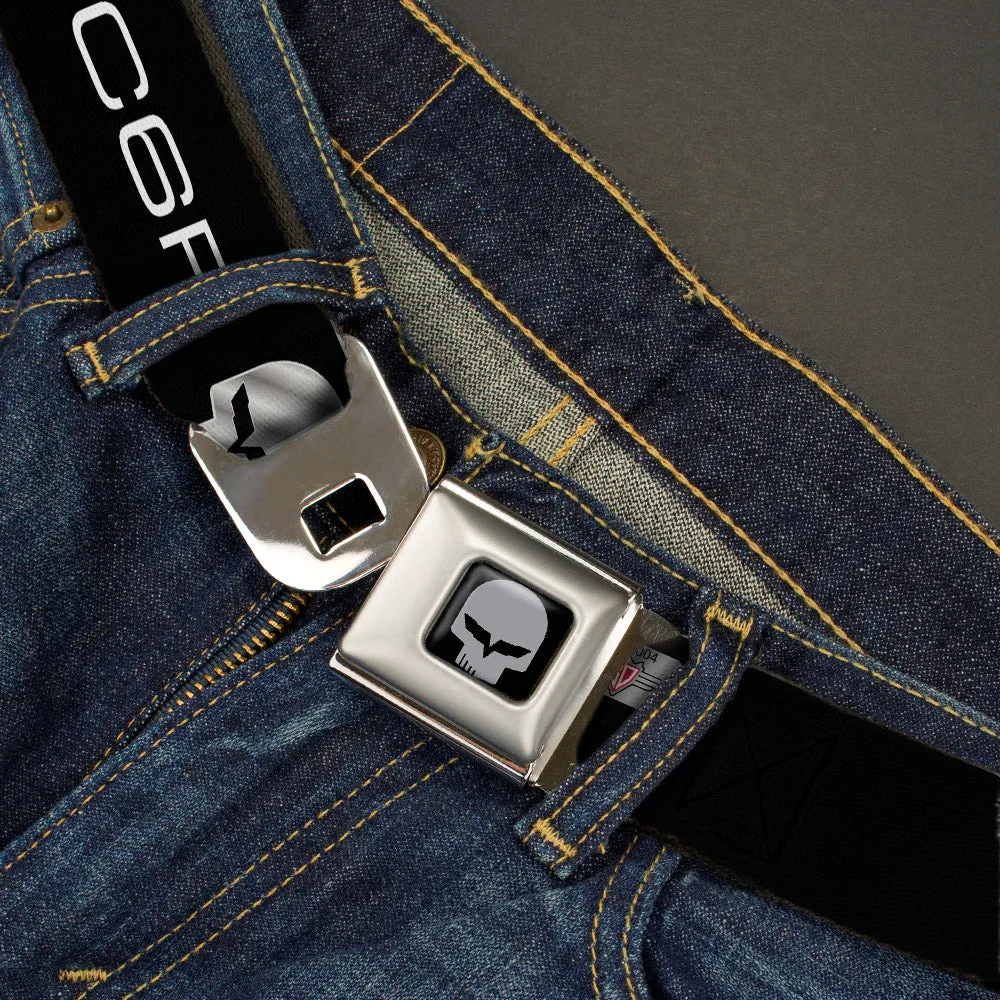 C6R Jake Skull Seatbelt Belt - C6R Racing Skull Logo Black/Silver Webbing