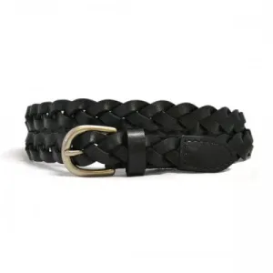CAROL - Womens Black Genuine Leather Plaited Belt