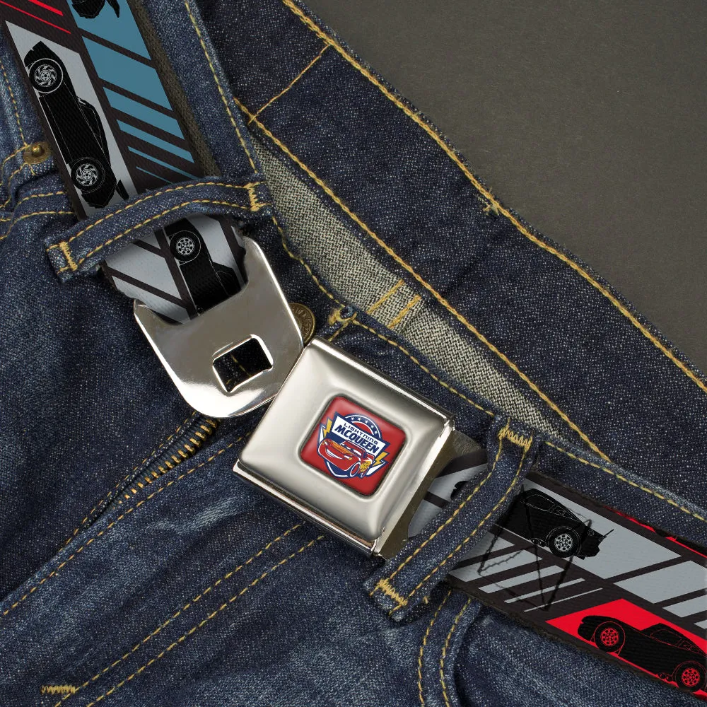 Cars 3 LIGHTNING MCQUEEN Pose3   95 Full Color Red Blue White Yellow Seatbelt Belt - Cars 3 Car Profile Stripe Blocks Black/Grays/Blue/Red Webbing