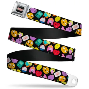 Cartoon Network ADVENTURE TIME Title Logo Full Color Black Seatbelt Belt - Adventure Time Character Face Icons Scattered Black Webbing