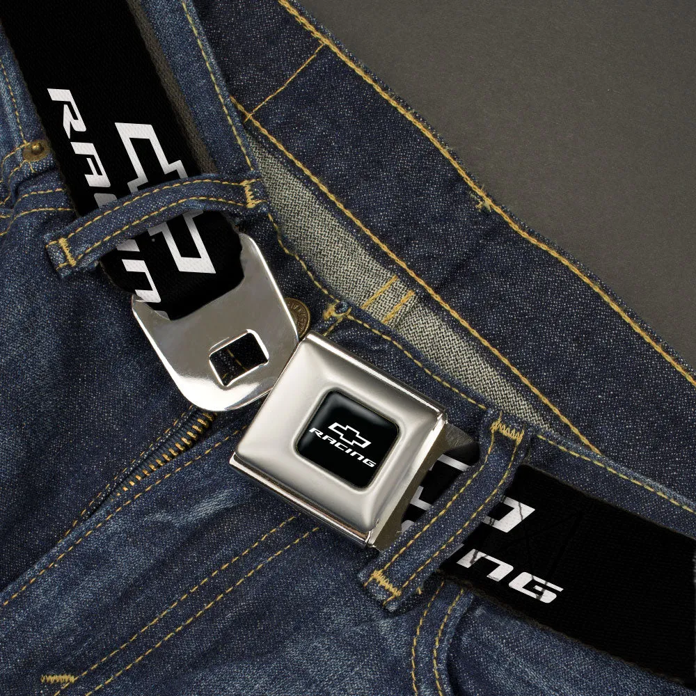Chevy Bowtie RACING Logo Full Color Black/White Seatbelt Belt - Chevy Bowtie RACING Logo Black/White Webbing