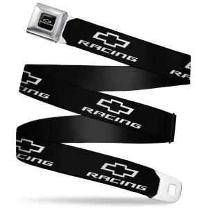 Chevy Bowtie RACING Logo Full Color Black/White Seatbelt Belt - Chevy Bowtie RACING Logo Black/White Webbing