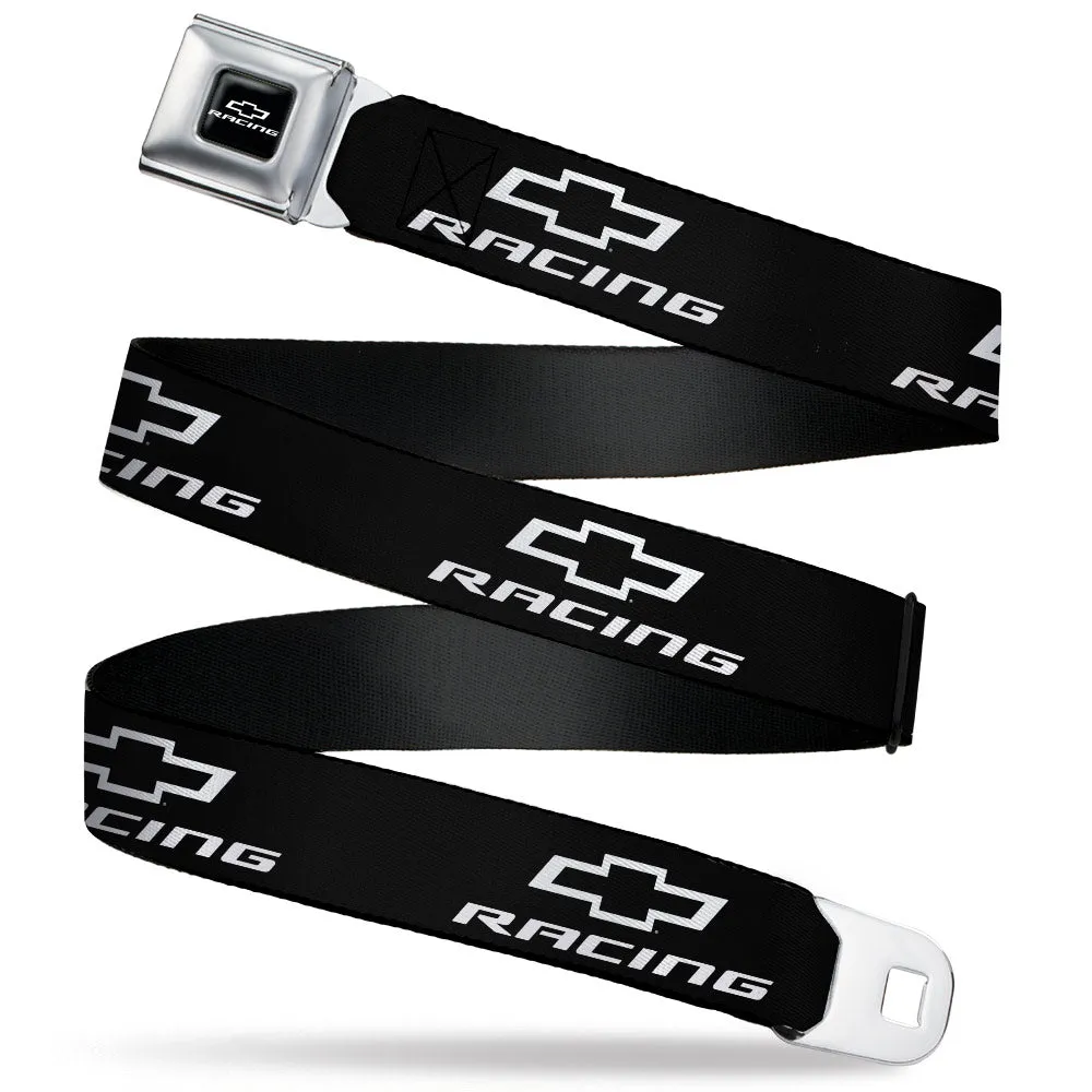 Chevy Bowtie RACING Logo Full Color Black/White Seatbelt Belt - Chevy Bowtie RACING Logo Black/White Webbing