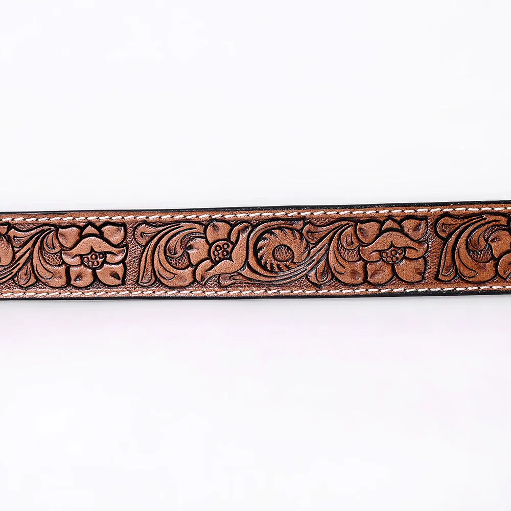 Comfytack Floral Hand Carved Men & Women Genuine Leather Belt Brown Gorgeous Hand Tooled