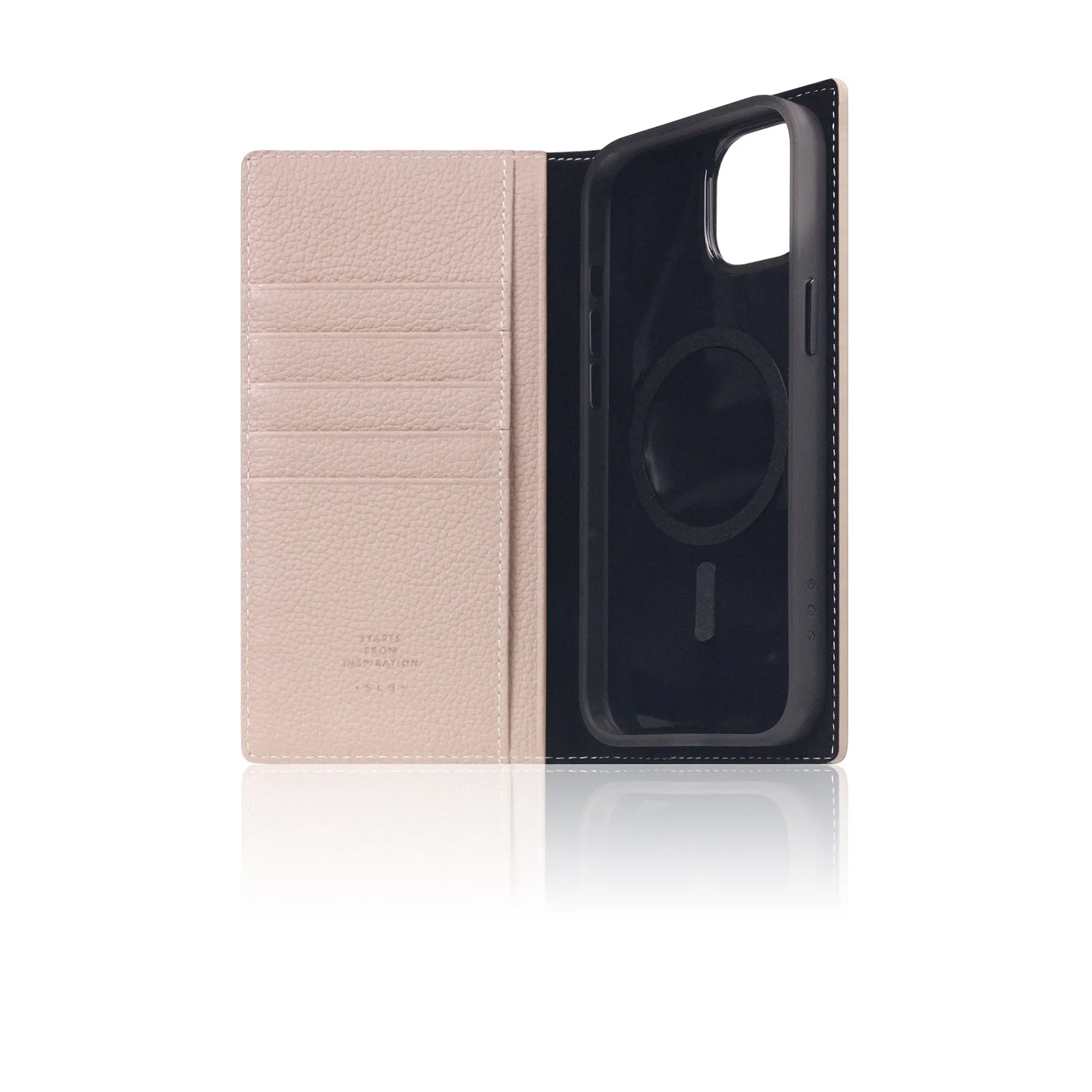 D8 [MagSafe Detachable] Full Grain Leather Diary Case for iPhone 15 Plus (Light Cream)