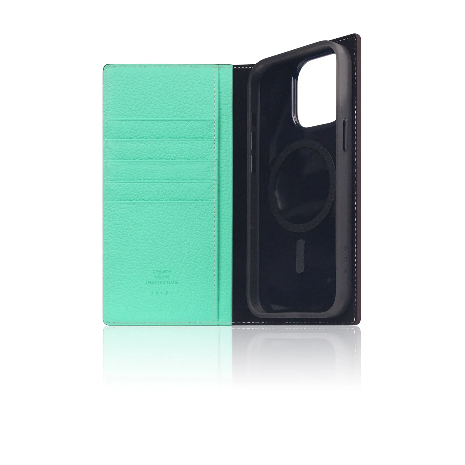 D8 [MagSafe Detachable] Neon Full Gran Leather Diary Case for iPhone 15 Pro Max (Teal)