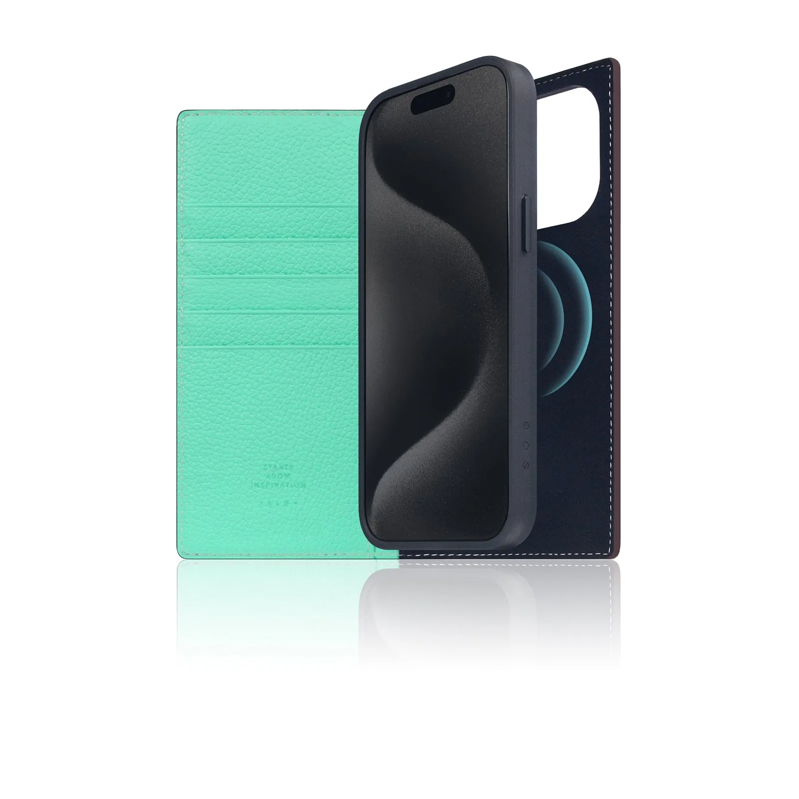 D8 [MagSafe Detachable] Neon Full Gran Leather Diary Case for iPhone 15 Pro Max (Teal)