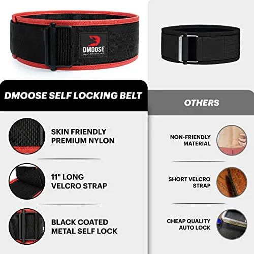 DMoose Auto Locking gym belts, Provides Lumbar Support & Stability, 4" Nylon weight belt lifting women with Adjustable Buckle, workout back belts for men