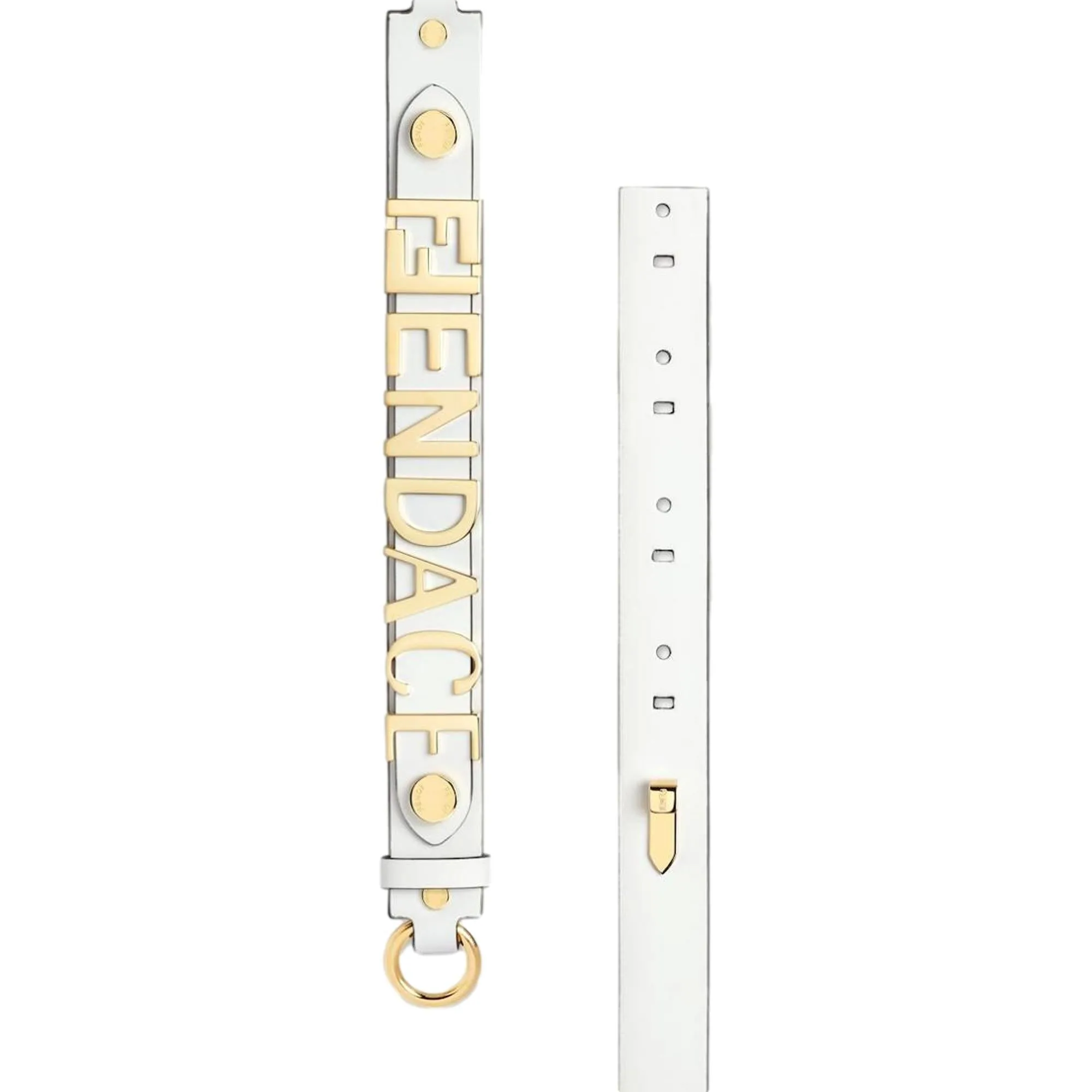 Fendi Fendace Gold Logo Ivory Leather Belt Size 85