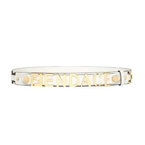 Fendi Fendace Gold Logo Ivory Leather Belt Size 85