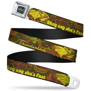 Ford Emblem Seatbelt Belt - Vintage Ford THUNDERBIRD-THEY SAY SHE'S FAST Browns/Yellows Webbing