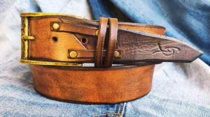 Handmade Brown Leather Mens Belt - Rodeo Style Texas Cowboy Fashion - Customizable