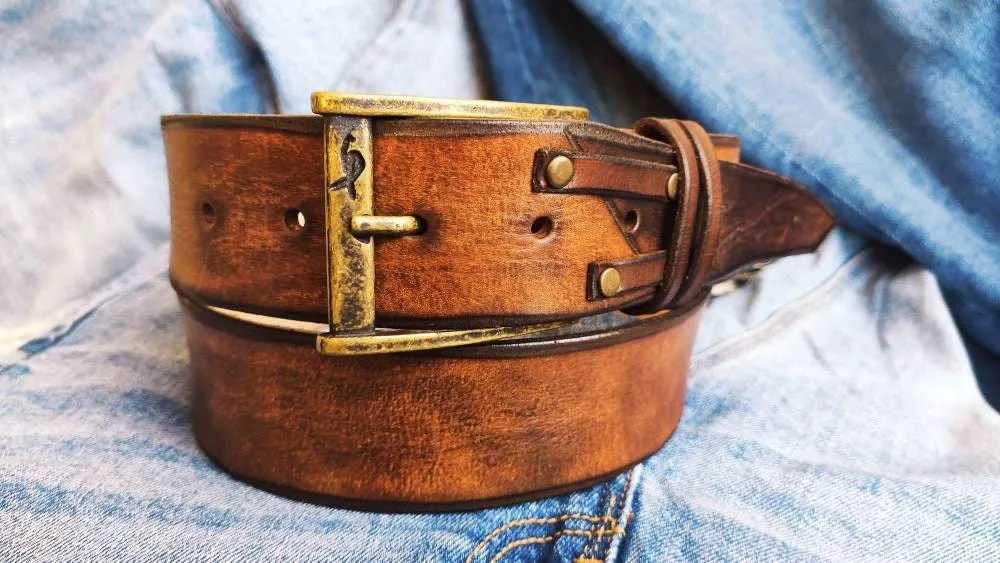 Handmade Brown Leather Mens Belt - Rodeo Style Texas Cowboy Fashion - Customizable