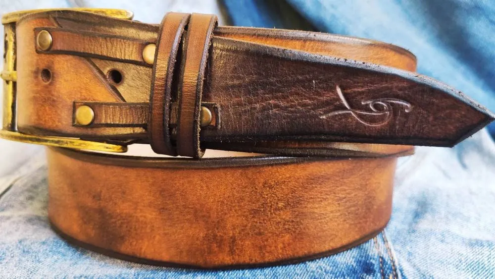 Handmade Brown Leather Mens Belt - Rodeo Style Texas Cowboy Fashion - Customizable