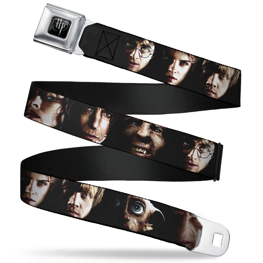 Harry Potter Logo Full Color Black/White Seatbelt Belt - Harry Potter 8-Character Faces CLOSE-UP Webbing