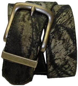 Hickory Creek Mossy Oak & Basketweave Leather Back Reversible Camo Belts