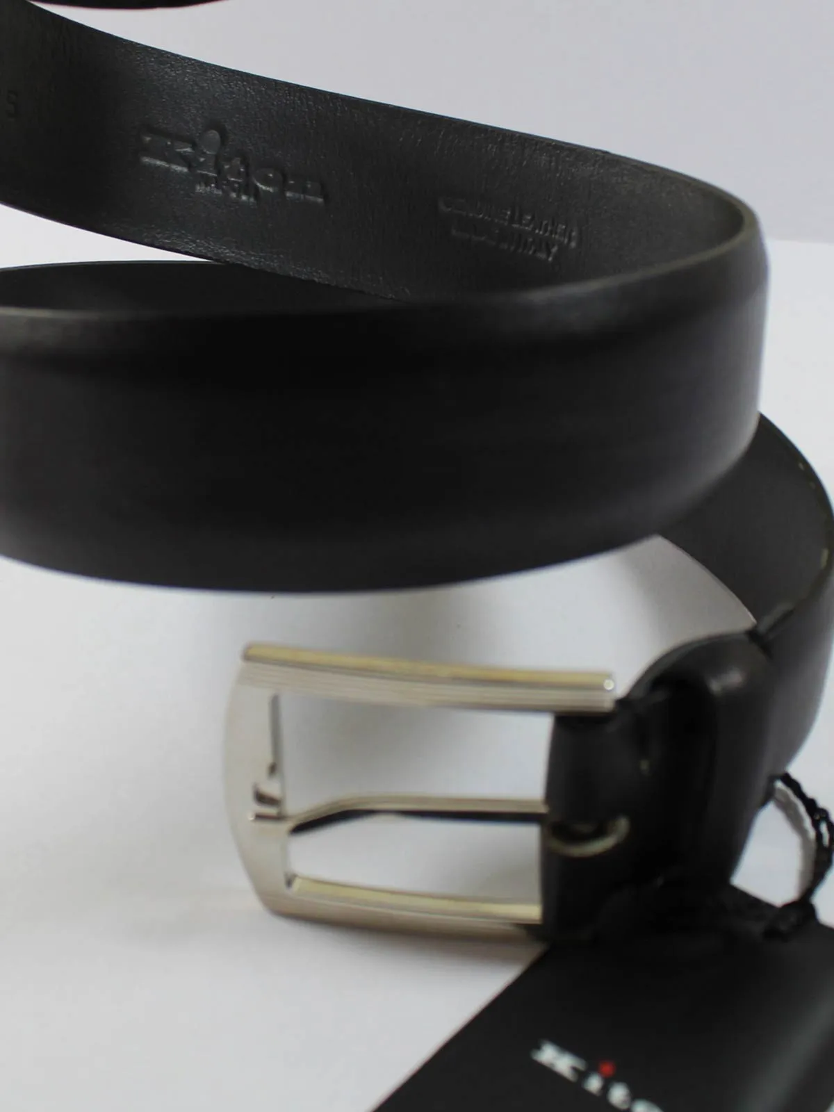 Kiton Belt Black Leather Men Belt 115 / 46 REDUCED - SALE