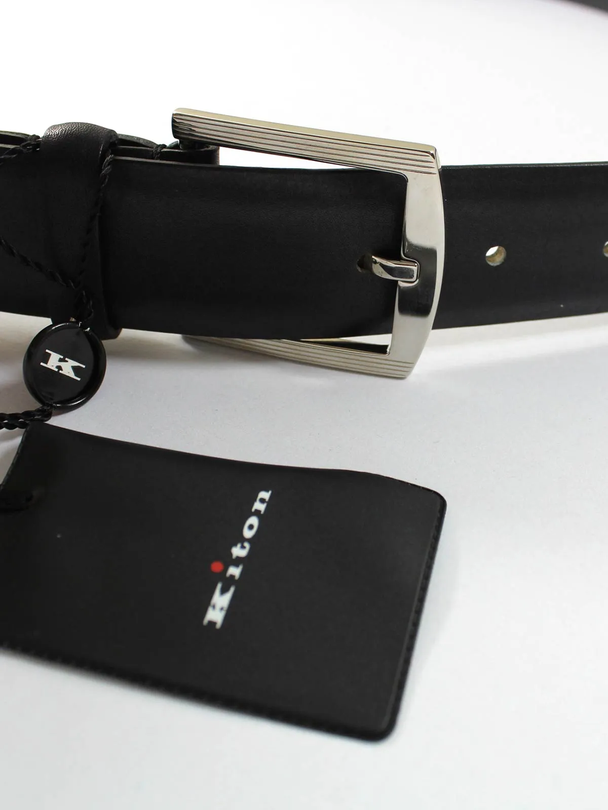 Kiton Belt Black Leather Men Belt 115 / 46 REDUCED - SALE