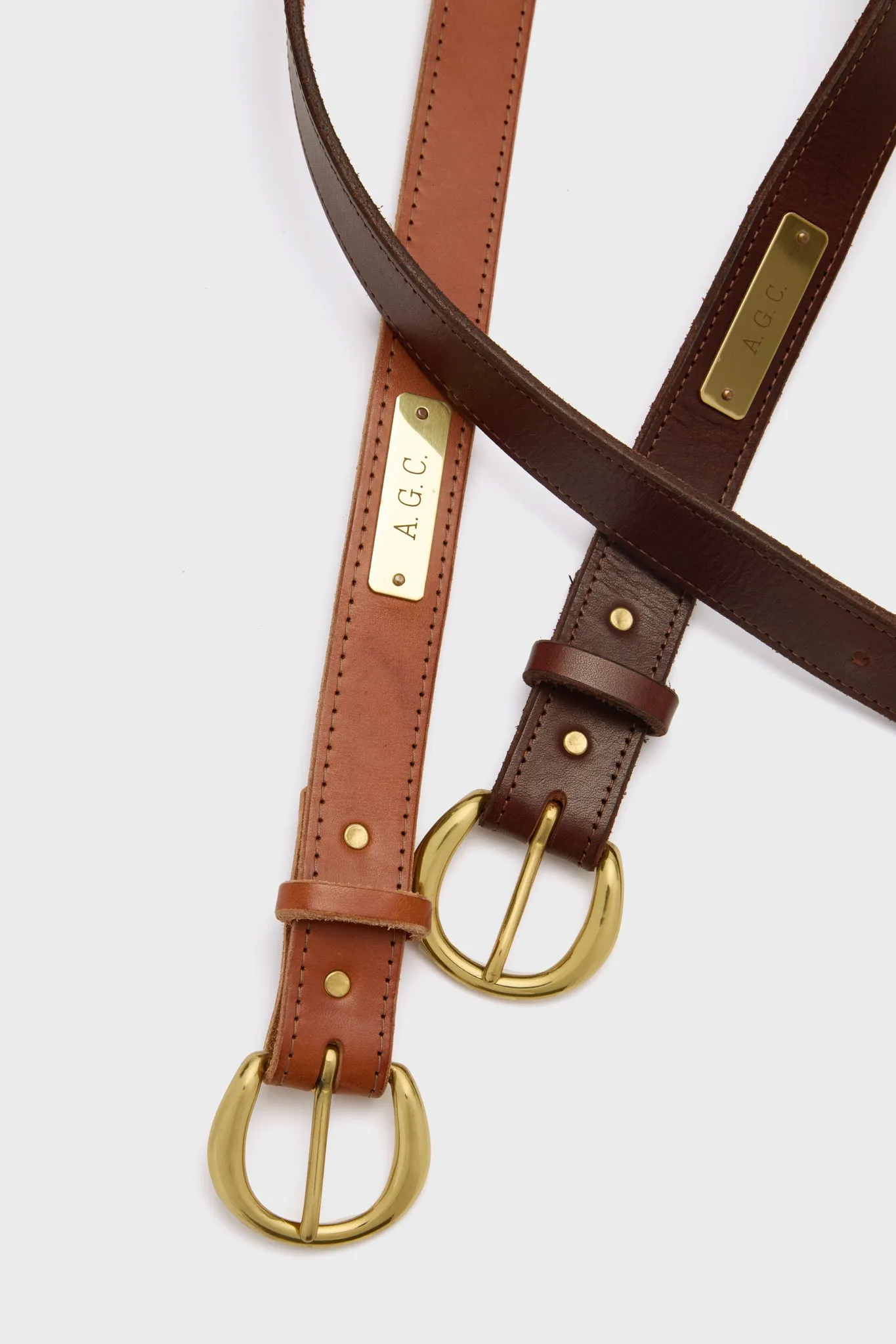 Light Saddle Custom 1.25" Bridle Leather Belt with Name Plate
