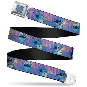 LILO & STITCH Title Logo Full Color Blues Seatbelt Belt - Lilo & Stitch Stitch and Scrump Poses Blues/Purples Webbing