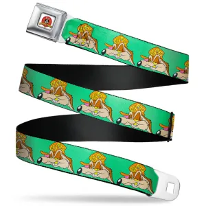 Looney Tunes Logo Full Color White Seatbelt Belt - Wile E. Coyote Hip Hop Expression Green Webbing