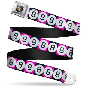 MAGIC 8 BALL Logo Full Color Black/Orange/White Seatbelt Belt - Magic 8 Ball Blocks Black/Pink/White Webbing