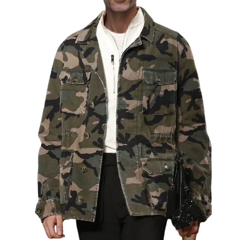 Men's Casual Retro Lapel Multi-Pocket Camouflage Jacket 04914180F