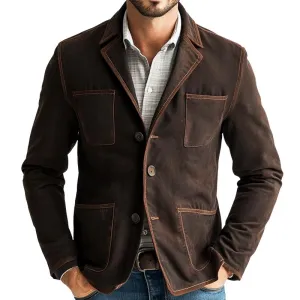 Men's Vintage Casual Distressed Multi-Pocket Lapel Jacket 10059445TO