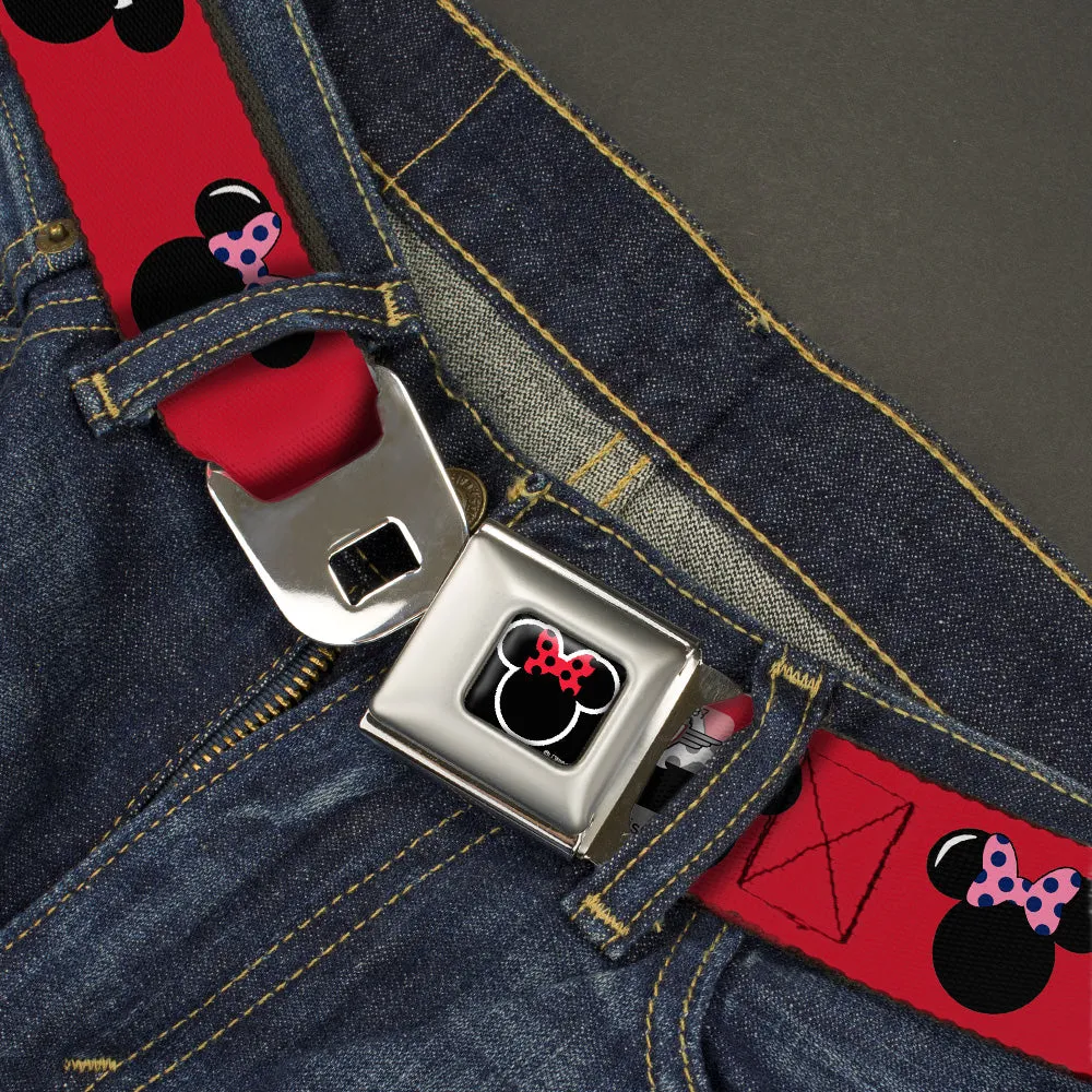 Minnie Mouse Outline Full Color Black White Red Polka Dot Seatbelt Belt - Minnie Mouse Silhouette Red/Black/Polka Dot Webbing