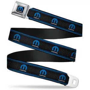 MOPAR Logo Full Color Black Blue White Seatbelt Belt - MOPAR Logo/Stripe/Grill Black/Grays/Blues Webbing
