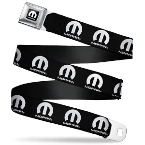 MOPAR Logo Full Color Black/White Seatbelt Belt - MOPAR Logo Repeat Black/White Webbing
