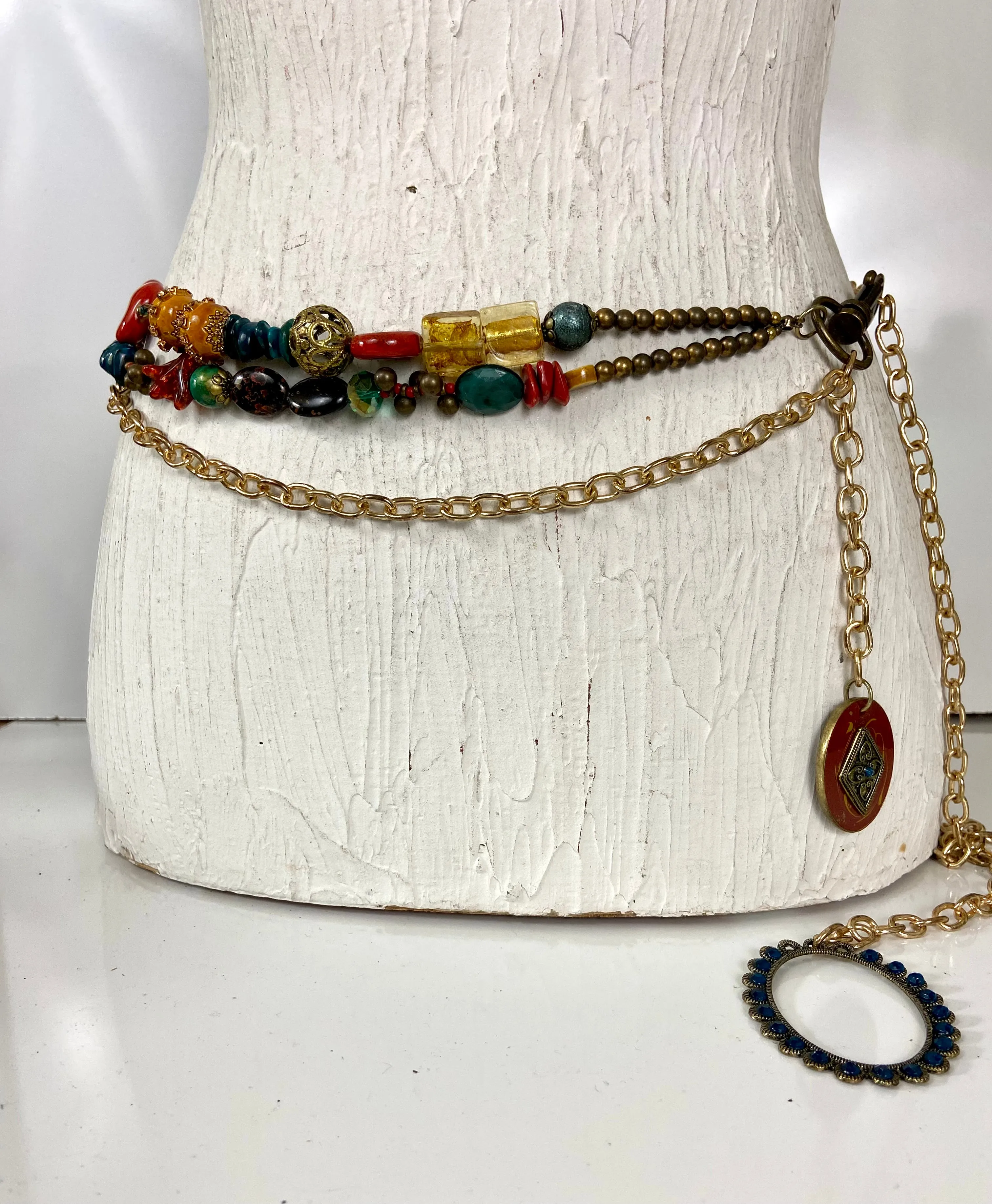 Multi colored beads belt