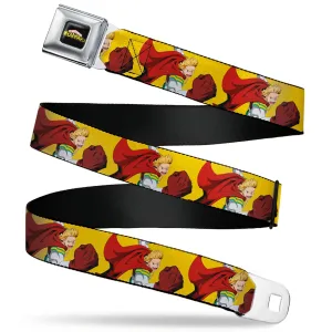 MY HERO ACADEMIA Title Logo Full Color Black Seatbelt Belt - My Hero Academia Mirio Togata Upper Cut Pose Yellow Webbing