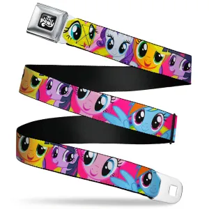 MY LITTLE PONY Title Logo Full Color Black/Purple/White Seatbelt Belt - My Little Pony Mane Six Eye Expressions Close-Up Multi Color Webbing