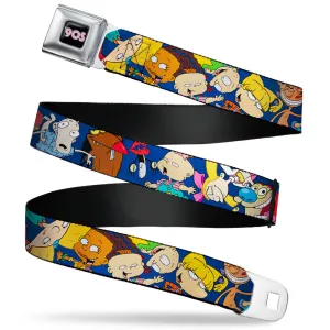 Nick 90'S Rewind Icon Full Color Black/Blue/Pink Seatbelt Belt - Nick 90's Rewind 16-Character Poses Navy Blue Webbing
