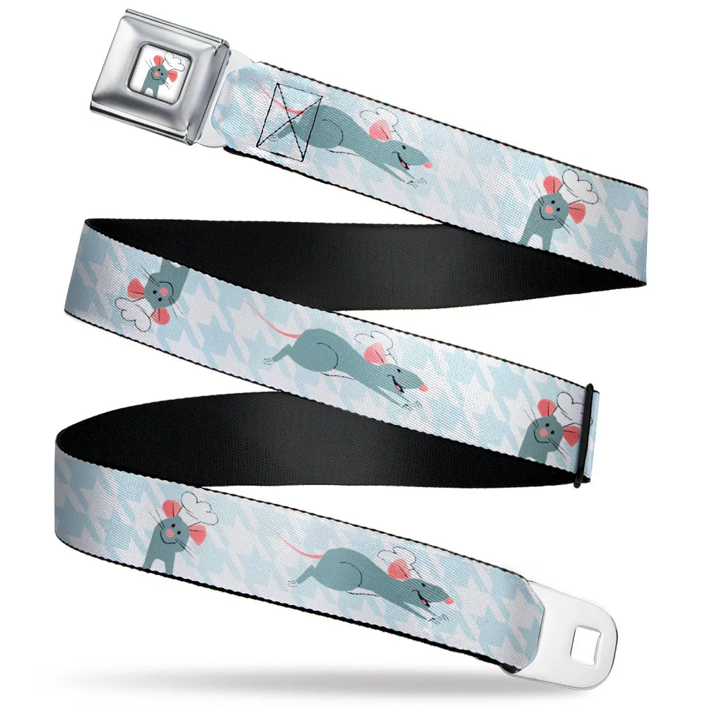 Ratatouille Remy Smiling Pose Full Color White Seatbelt Belt - Ratatouille Remy Poses Houndstooth White/Baby Blue Webbing