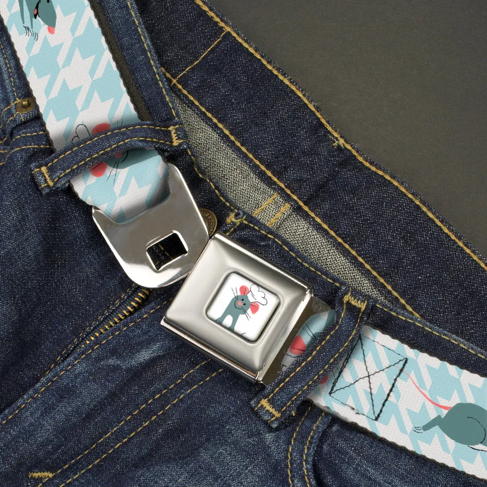 Ratatouille Remy Smiling Pose Full Color White Seatbelt Belt - Ratatouille Remy Poses Houndstooth White/Baby Blue Webbing