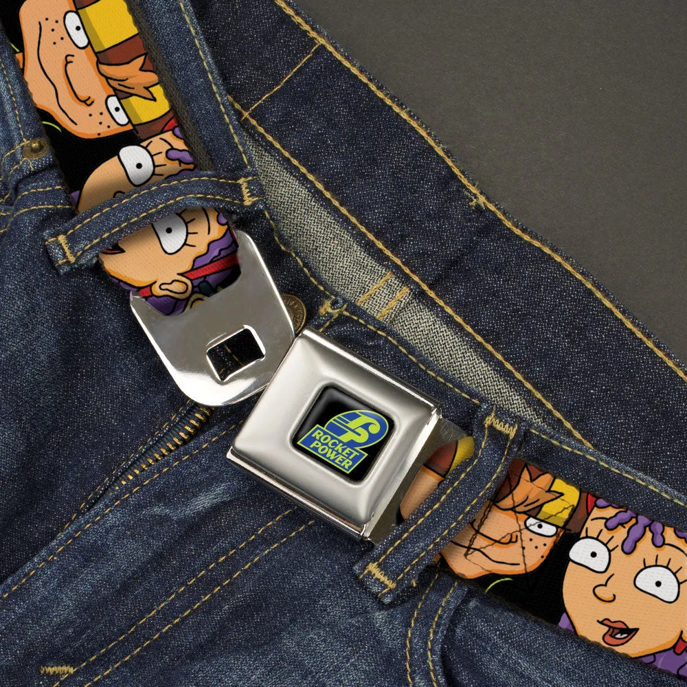 ROCKET POWER RP Logo Full Color Black/Green/Blue Seatbelt Belt - ROCKET POWER RP Logo/4-Character Faces CLOSE-UP Black/Green/Blue Webbing