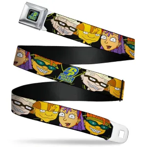 ROCKET POWER RP Logo Full Color Black/Green/Blue Seatbelt Belt - ROCKET POWER RP Logo/4-Character Faces CLOSE-UP Black/Green/Blue Webbing