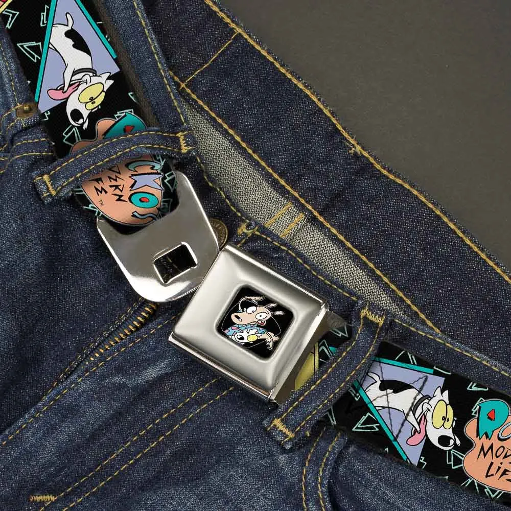 Rocko & Spunky Pose Full Color Black Seatbelt Belt - ROCKO'S MODERN LIFE Character Portraits/Triangles Black/Blue Webbing