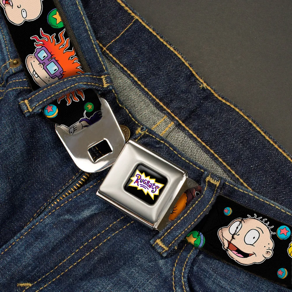 RUGRATS Logo Full Color Seatbelt Belt - Rugrats Character Expressions Black Webbing
