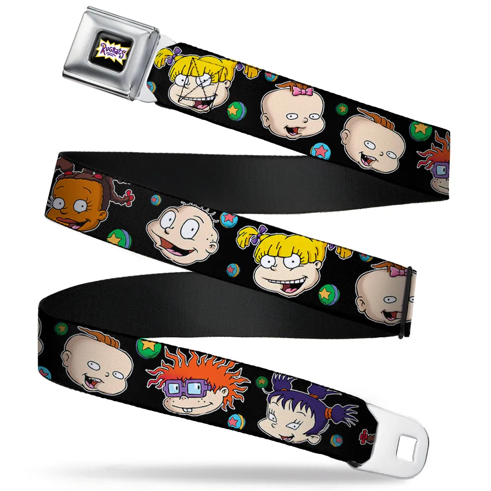 RUGRATS Logo Full Color Seatbelt Belt - Rugrats Character Expressions Black Webbing