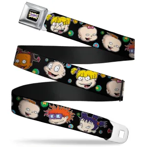 RUGRATS Logo Full Color Seatbelt Belt - Rugrats Character Expressions Black Webbing